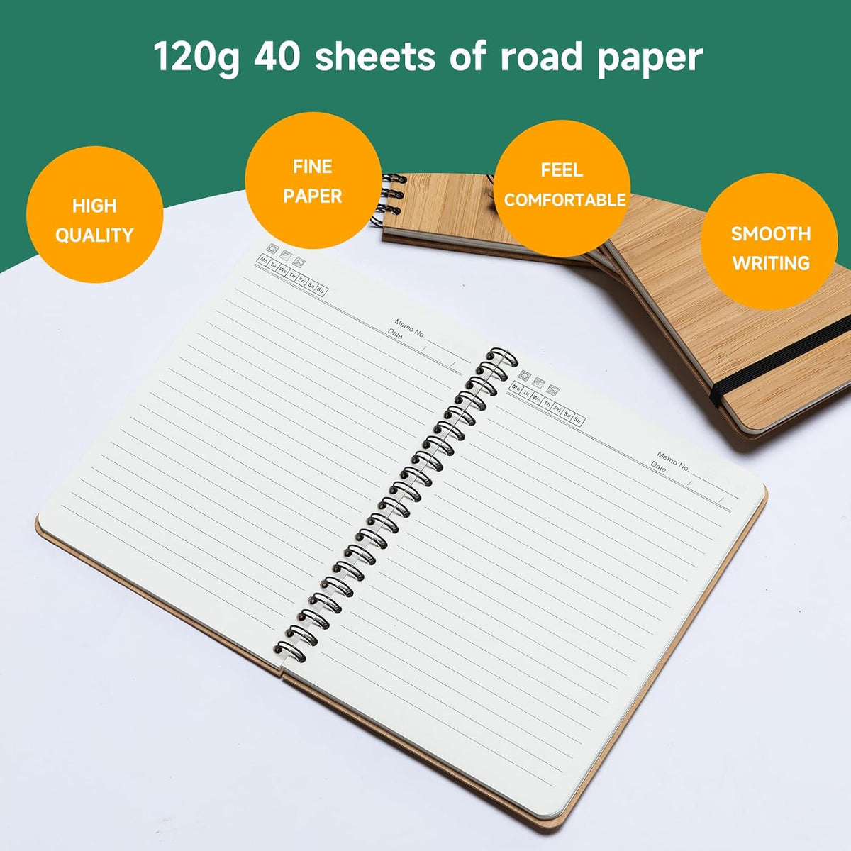 4 paquetes de cuadernos de bambú forrados, diario de madera, 5 x 7