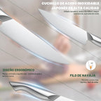 EWFEN - Juego de cuchillos de cocina de 14 piezas con bloque, cuchillos de acero inoxidable alemán con afilador de cuchillos integrado, juego de cuchillos afilados antideslizantes para cocina, apto para lavavajillas, mango curvado
