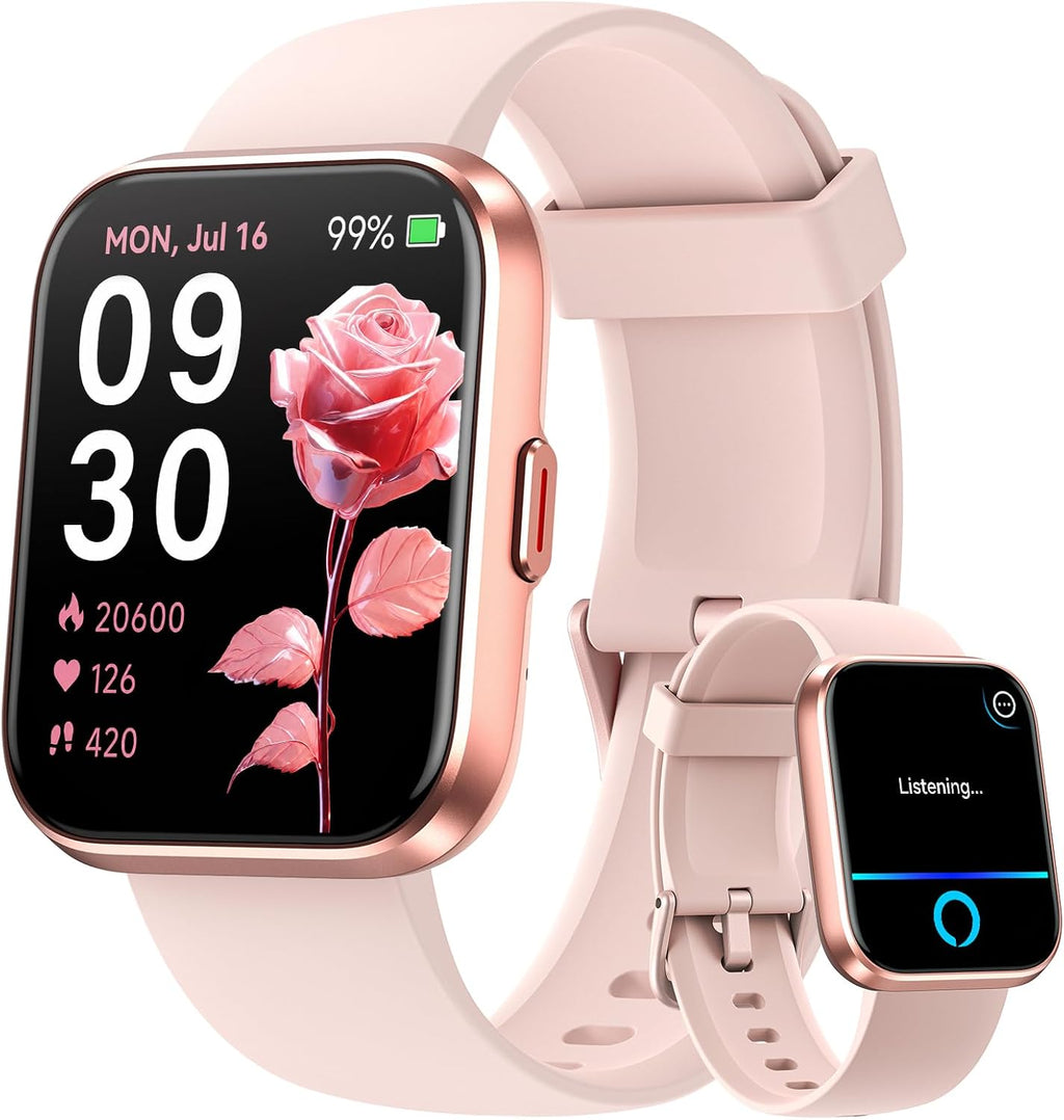 Relojes inteligentes para mujer Android iPhone, reloj inteligente HD de 1.8 pulgadas con Alexa integrado, llamadas Bluetooth, IP68 impermeable, batería de 7 días