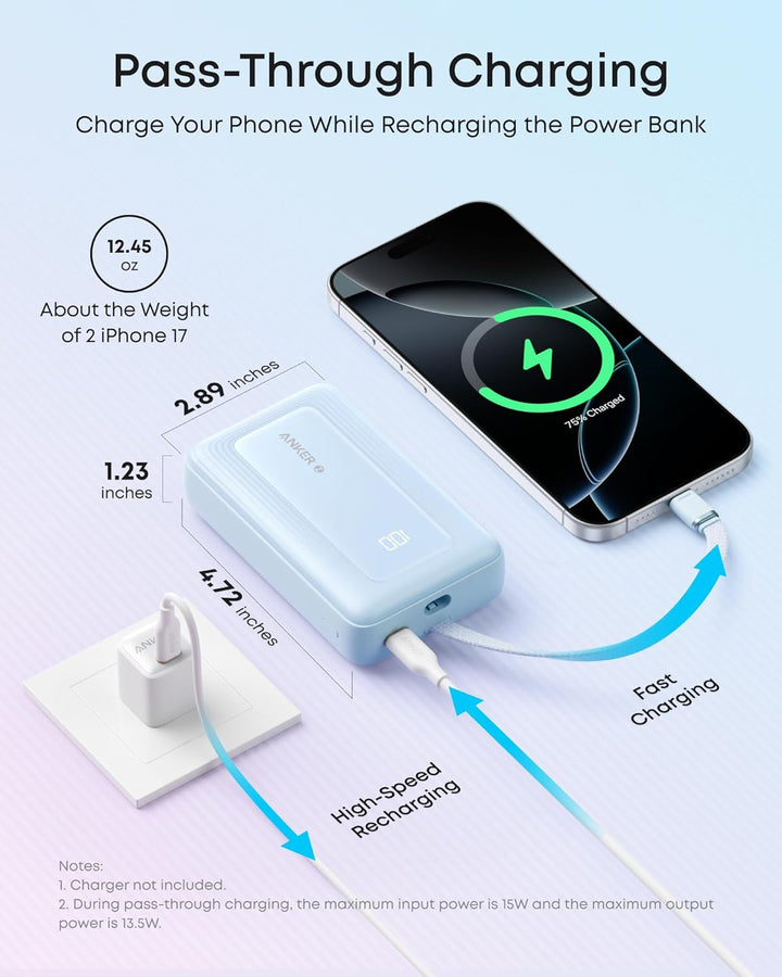 Anker Zolo Power Bank, cargador portátil rápido de 20,000 mAh 45 W...