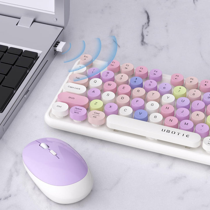 UBOTIE Teclado inalámbrico colorido para computadora y mouse óptico...