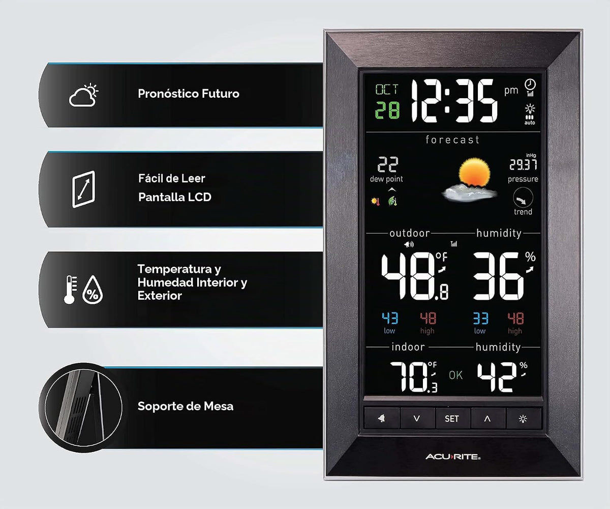 AcuRite Pronosticador digital vertical del tiempo con temperatura interior