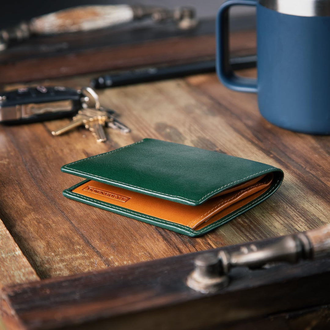 Downholme Billetera de Cuero Bifold con Silueta Delgada para Hombre...