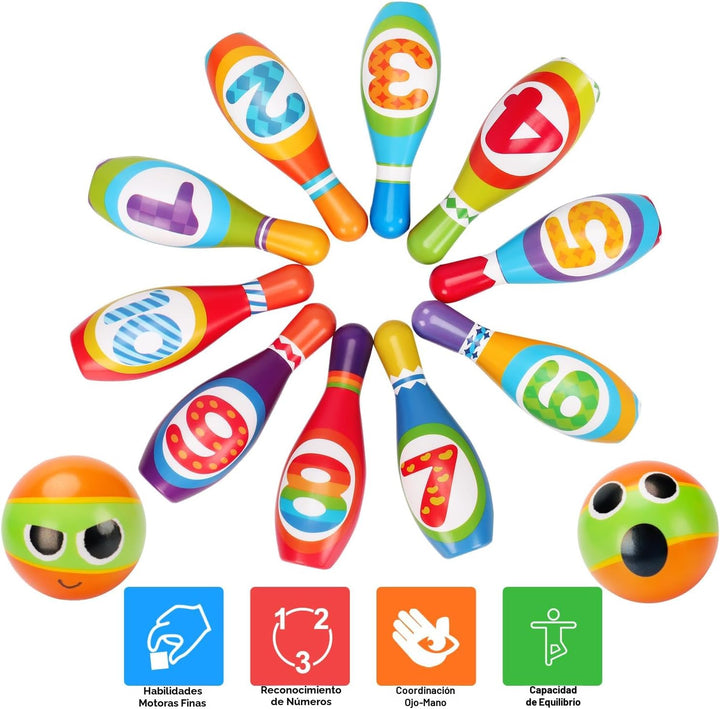 Juego de bolos para niños AugToy 2-5 años, juego de bolos de interi...