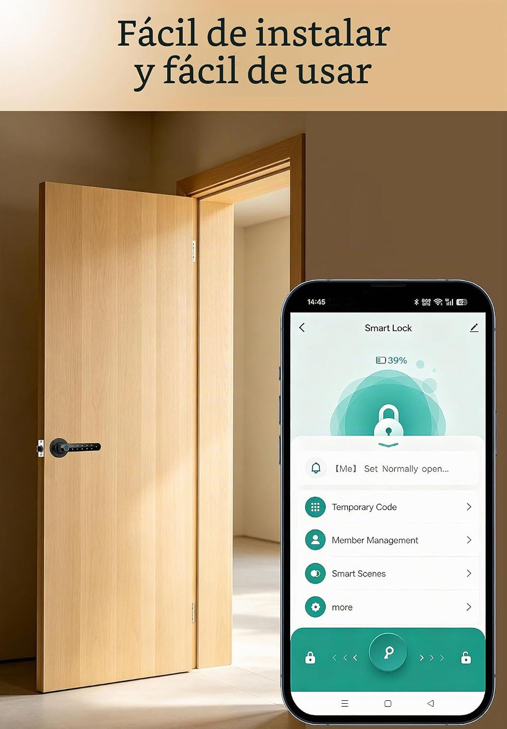 Cerradura de puerta inteligente con huella digital con mango de teclado: soporta múltiples métodos de entrada sin llave, incluyendo biometría, aplicación, contraseña, llave y tarjeta, adecuado para