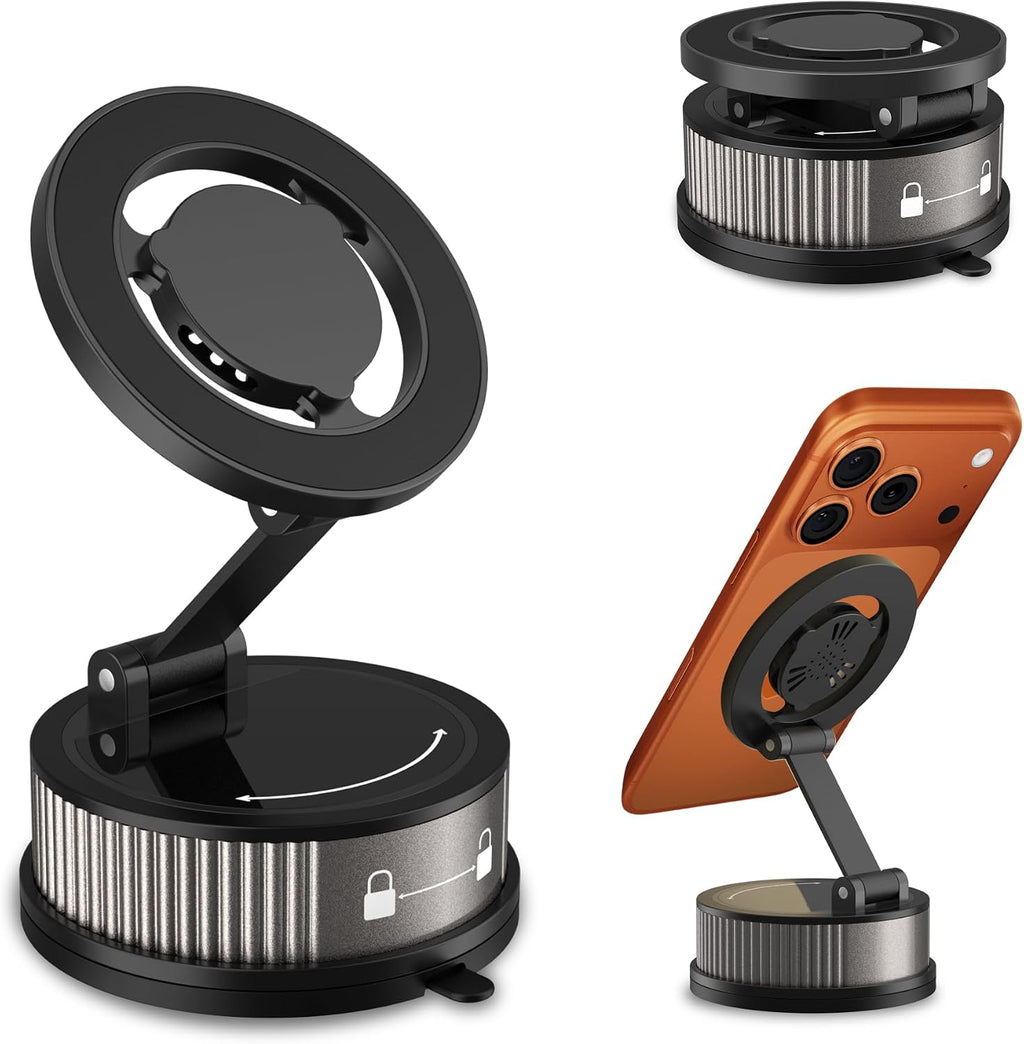 Soporte de teléfono de coche para iPhone 18 Pro Max, soporte de teléfono con succión, soporte magnético al vacío para teléfono [95+libras de succión fuerte y 2400gf magnético fuerte] para