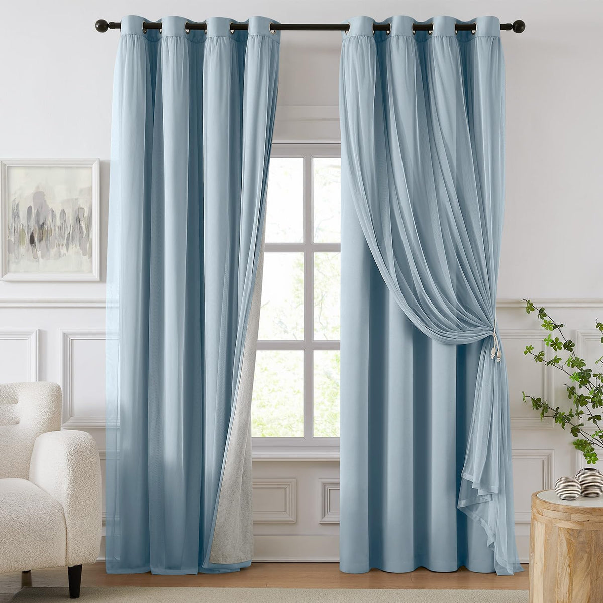 Cortinas 100% opacas para dormitorio, doble capa, color azul