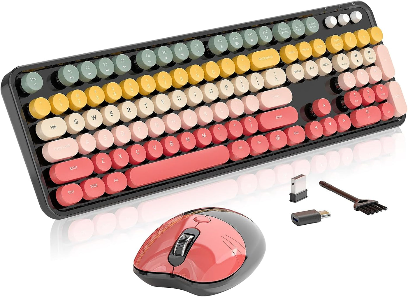 Teclado y ratón inalámbricos, MOFII 104 teclas redondas máquina de...