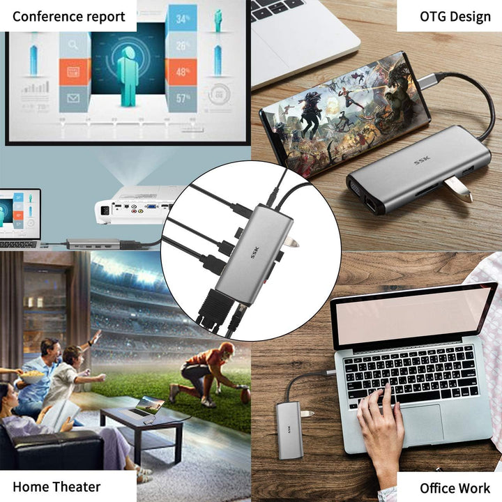 SSK Estación de acoplamiento USB C para portátil monitor