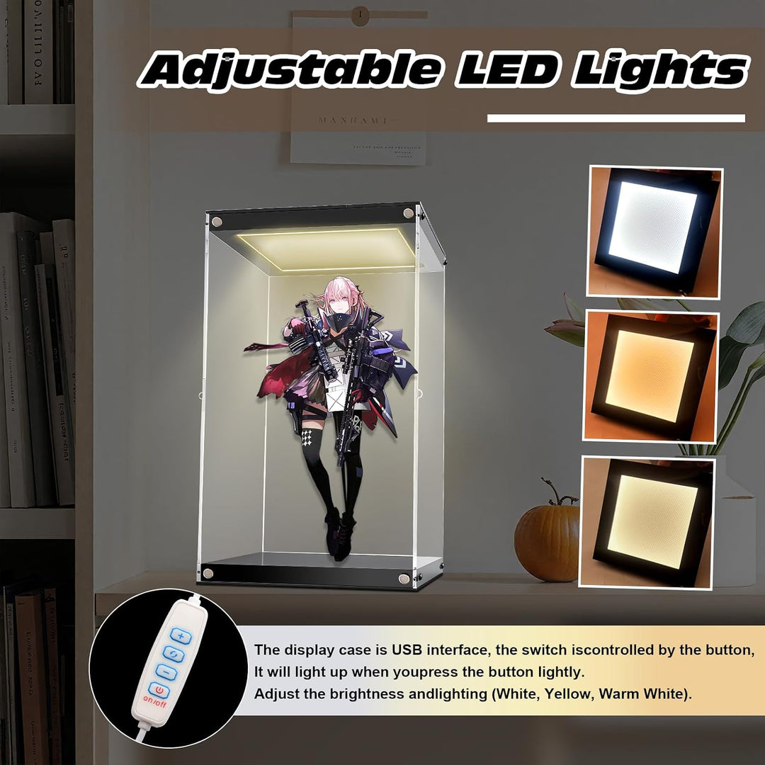 Vitrina de acrílico transparente con luz LED para coleccionables de...
