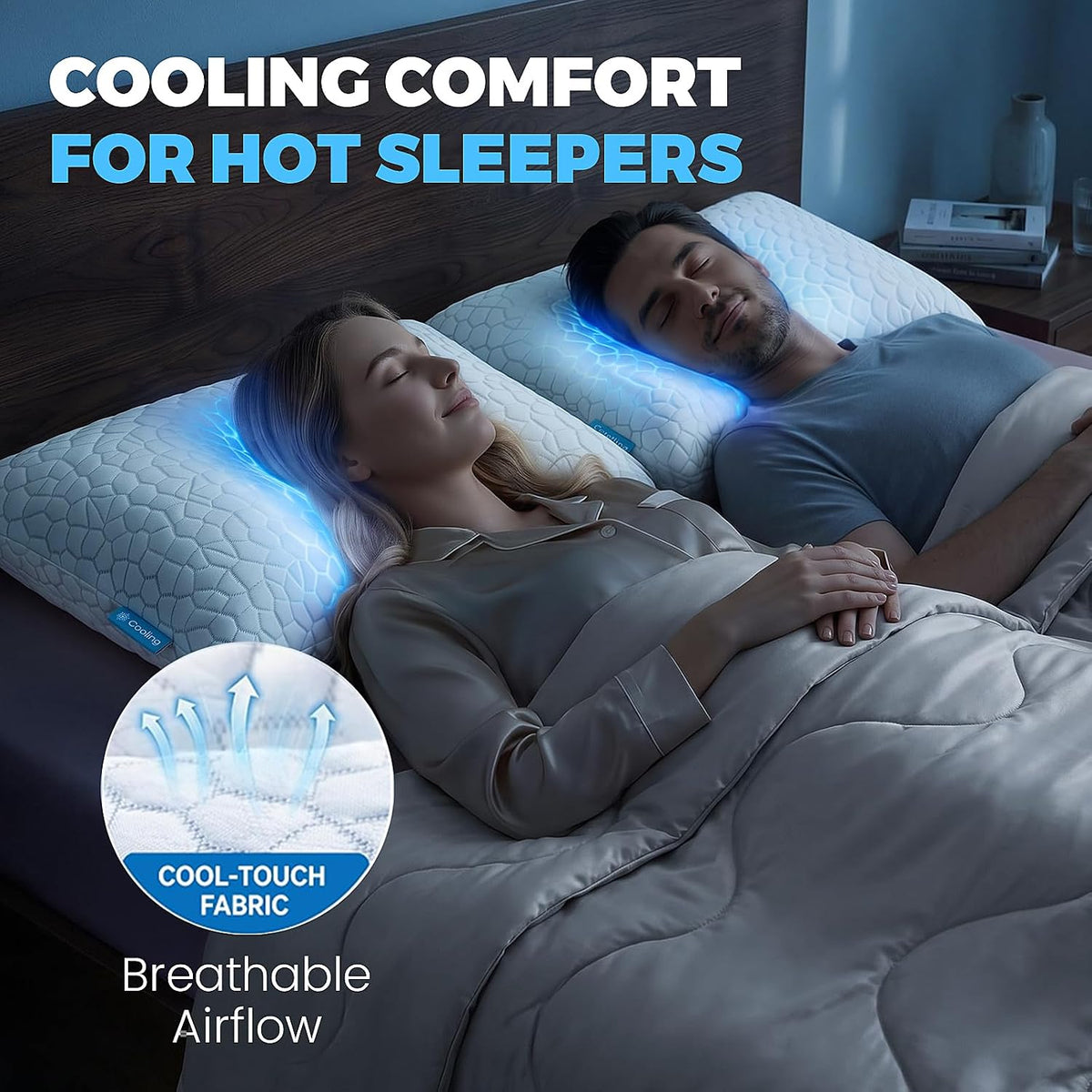 SUPA MODERN Almohadas de cama refrescantes para dormir, paquete de 2 almohadas de espuma viscoelástica trituradas, almohadas ajustables para personas que duermen de lado, espalda y estómago, almohadas