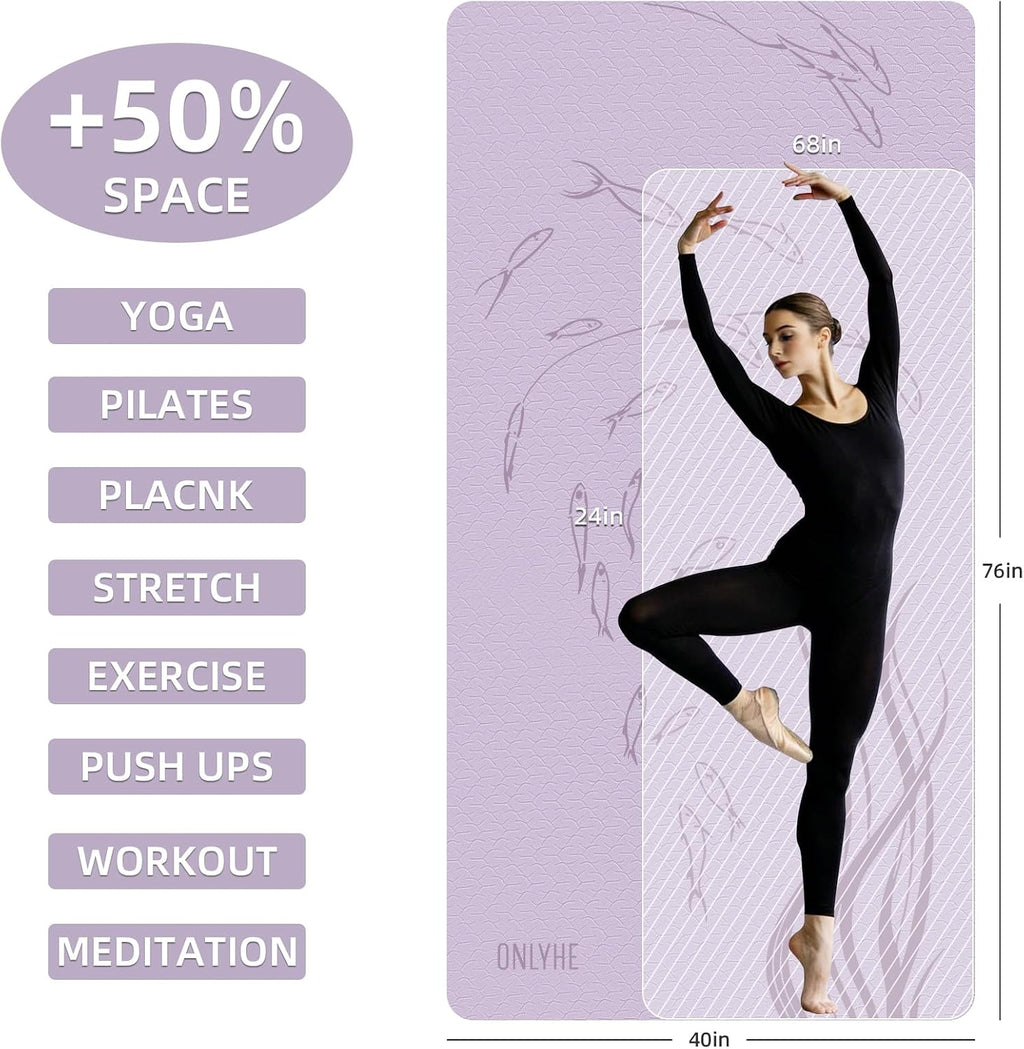 Esterilla de yoga extra ancha 76"x40"x10mm TPE antideslizante