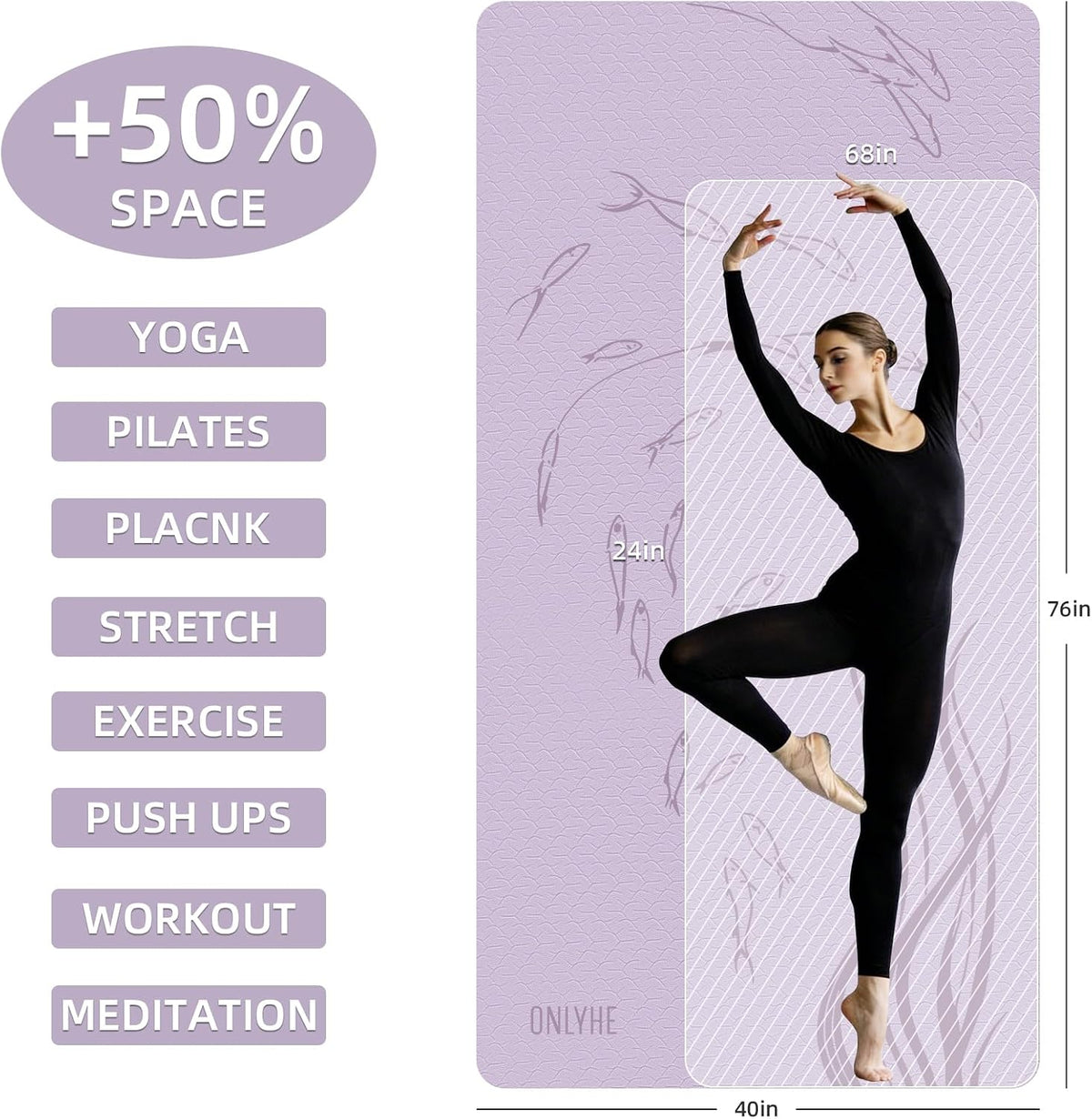 Esterilla de yoga extra ancha 76"x40"x10mm TPE antideslizante