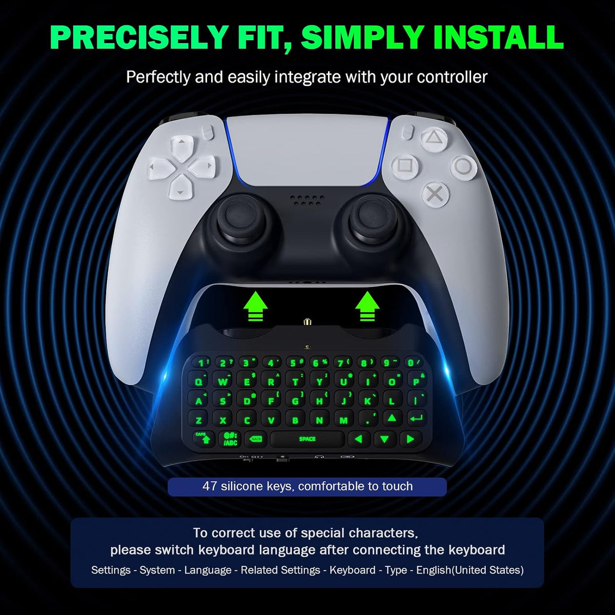 Teclado MoKo para controlador PS5 con retroiluminación verde