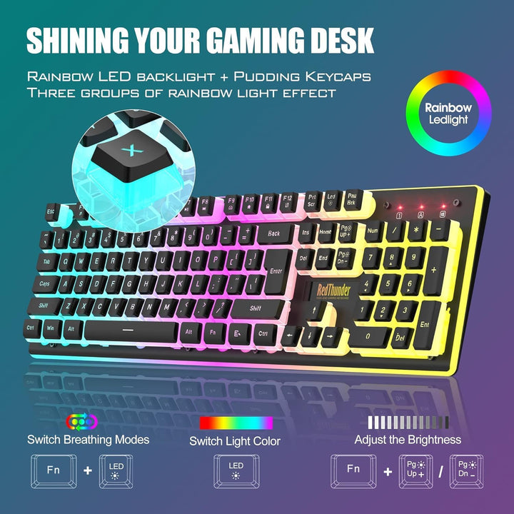 RedThunder K10 - Combo de teclado y ratón inalámbricos para juegos,...