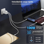 Carga rápida de 65 W para iPhone Duo 18 17 16 Pro Max, bloque de carga USB C de 3 puertos de 100 W y cable trenzado tipo C de 3/6/10/10 pies para iPhone 17 16 15 Pro/MacBook Air/iPhone 18 Pro/para