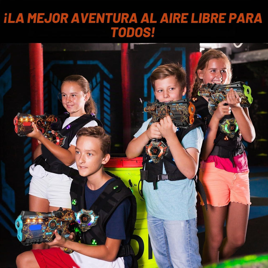 VATOS - Juego de 4 pistolas láser recargables - 2.4GHz de datos totalmente sincronizados, 4 pistolas y 4 chalecos con sensores - Pistolas láser geniales para cumpleaños y regalos para niños