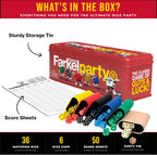 Farkel Juego de dados clásicos para fiestas, juego de dados con licencia oficial de Farkle, 36 dados, 6 tazas, hojas de puntuación y lata de almacenamiento, juego de dados de viaje para noche de juego familiar | 2+ jugadores, a partir de 8 años