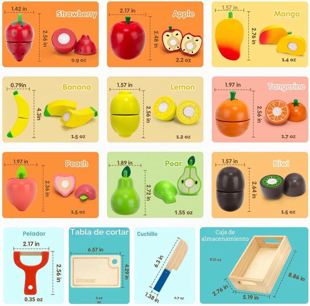 Set de Alimentos de Madera para Jugar de Juegos de Rol para Niños Pequeños Accesorios de Cocina Juguetes Fruta para Cortar Regalo para Niños Niñas Juguetes Educativos Montessori