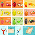 Set de Alimentos de Madera para Jugar de Juegos de Rol para Niños Pequeños Accesorios de Cocina Juguetes Fruta para Cortar Regalo para Niños Niñas Juguetes Educativos Montessori