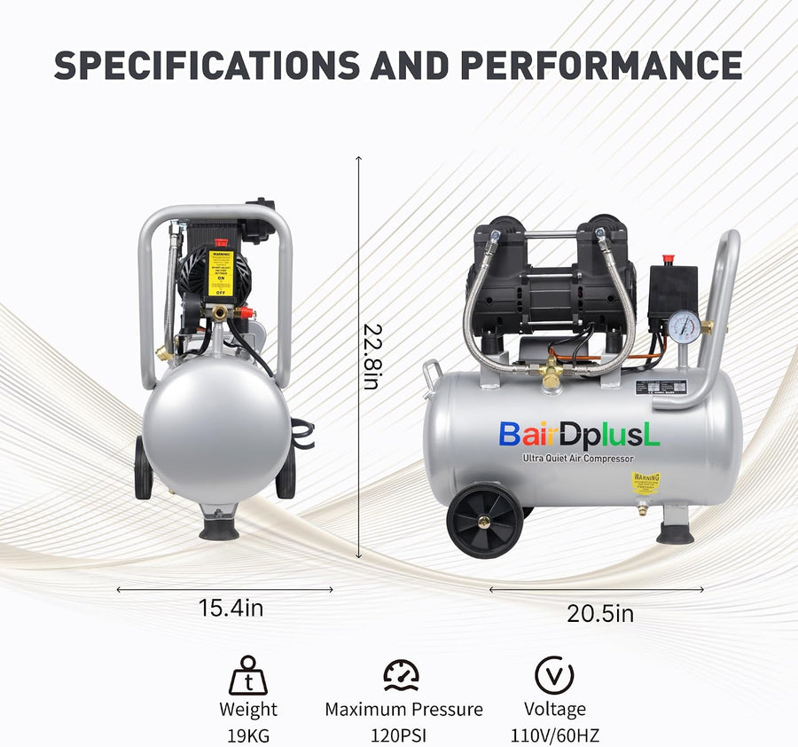 BairDplusL - Compresor de aire ultra silencioso de 8 galones, 110 V...