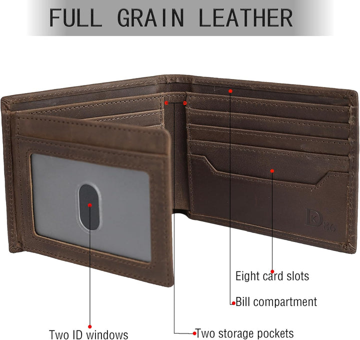 DK86 Billetera plegable de piel auténtica para hombre, bloqueo RFID...