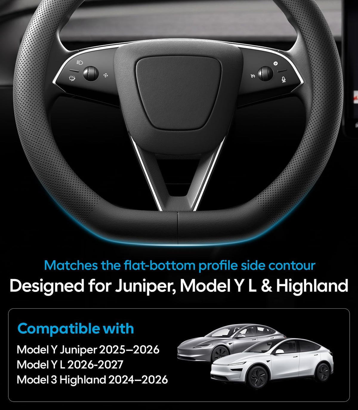 Wigoo Funda para volante para accesorios de 25 a 26 modelos Y/24-26 Modelo 3, forma D para Tesla Model Y Juniper y Model 3 Highland Premium Nappa con cuero de fibra de carbono para agarre