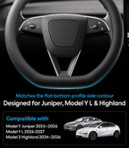 Wigoo Funda de volante para Tesla Model Y Juniper 2025-2026 y modelo 3 2024-2026 y modelo YL 2026-2027, accesorios de piel de napa, agarre cómodo antideslizante, forma D, color negro