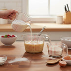 Juego de 6 tazas medidoras de vidrio con tapas (colador incluido) – 1 taza/2 tazas/4 tazas con asas de fácil agarre, medición de líquidos de cocina