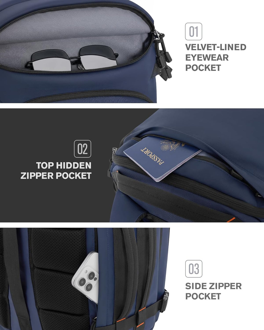 Tolaccea - Mochila de viaje de 40 l, unisex, con 3 cubos de embalaj...