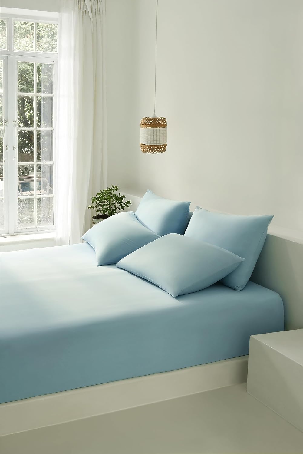 REST Compre 2 OBTENGA 30 por ciento de descuento: juego de sábanas de 3 piezas más fundas de almohada adicionales con un 30% de descuento, en azul claro, tamaño King