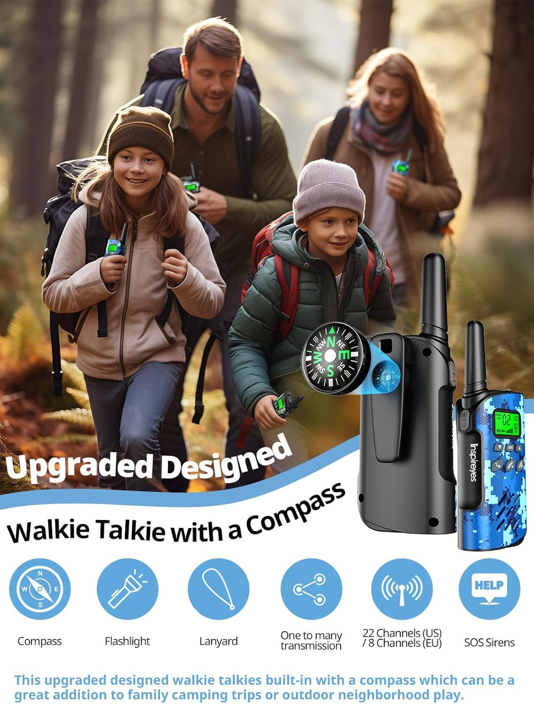 Inspireyes Walkie Talkies para niños recargables, juguetes para niñ...