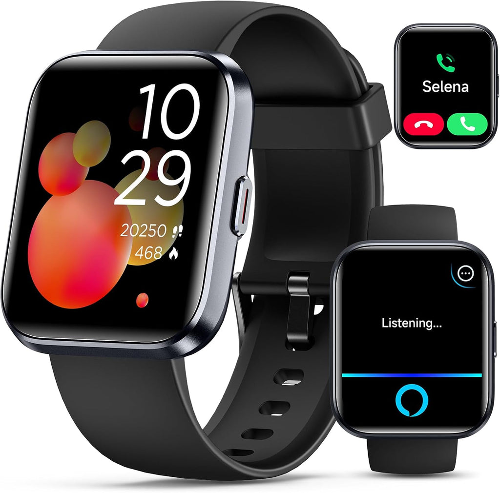 Reloj inteligente para mujeres/hombres, compatible con Android y iPhone, reloj de seguimiento de actividad física de 1.8 pulgadas con Alexa, alertas de llamadas y notificaciones, monitor de frecuencia