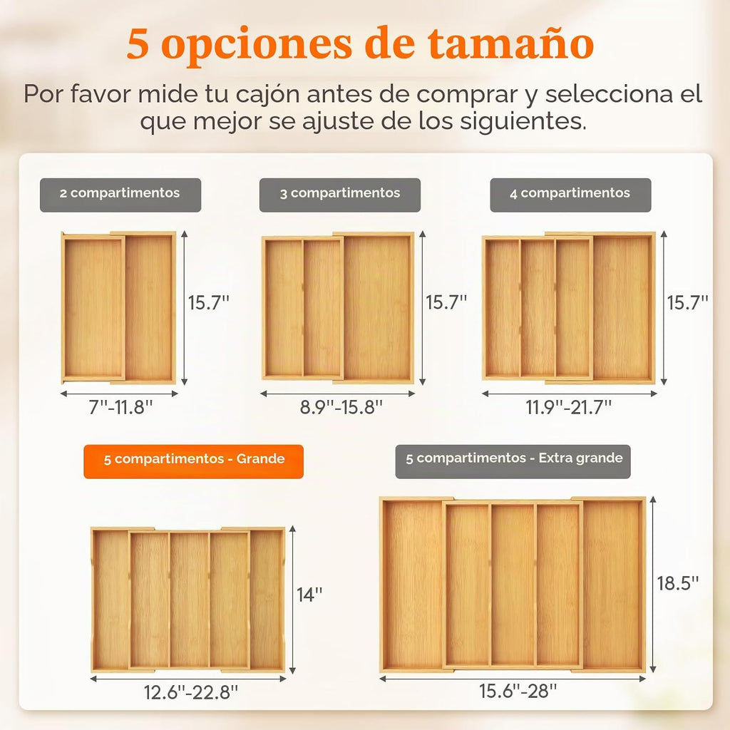 Lifewit Organizador de Utensilios de Bambú para Cajón de Cocina, Bandeja para Utensilios de Cocina