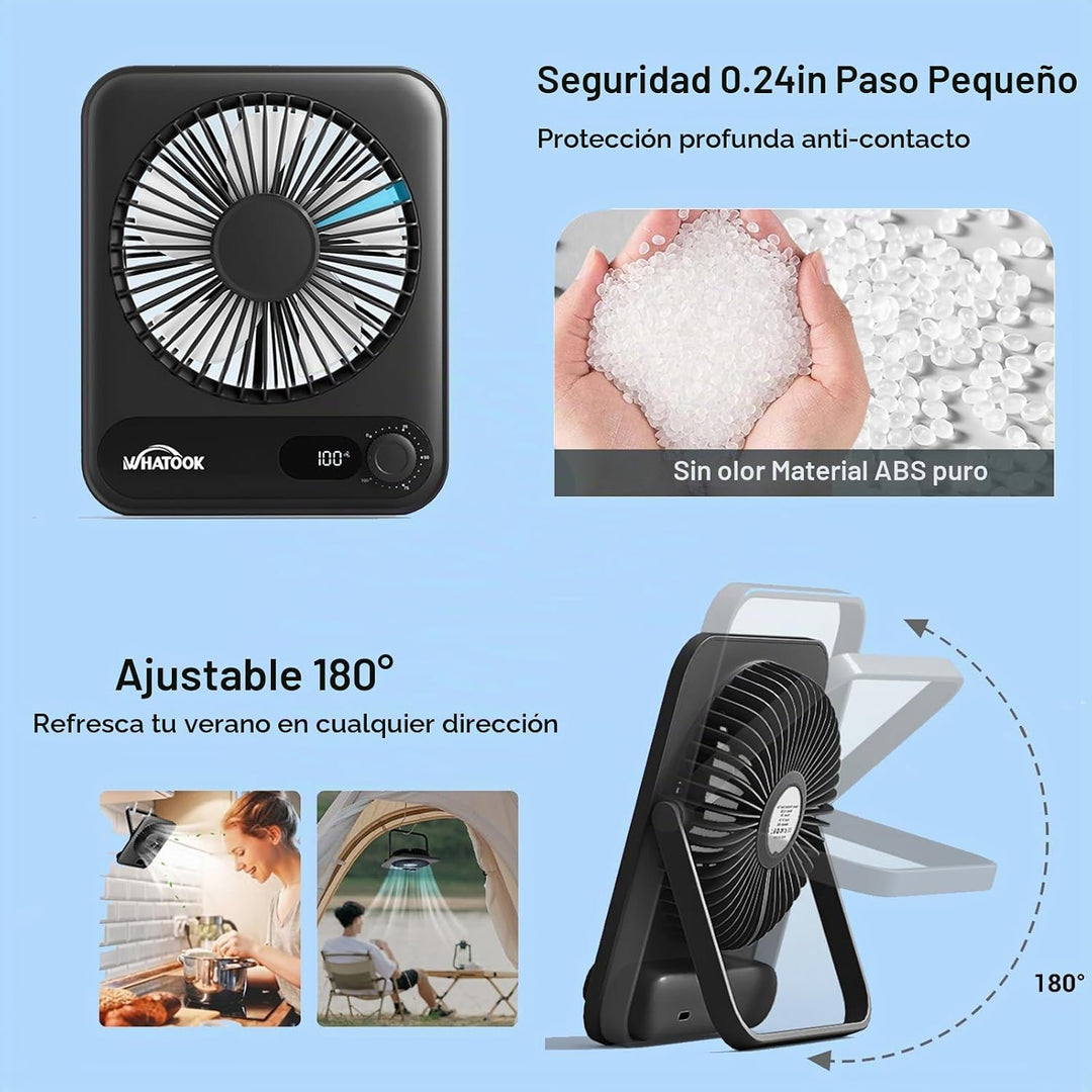 WHATOOK Ventilador personal de escritorio pequeño: 5000 mAh 25 hora...