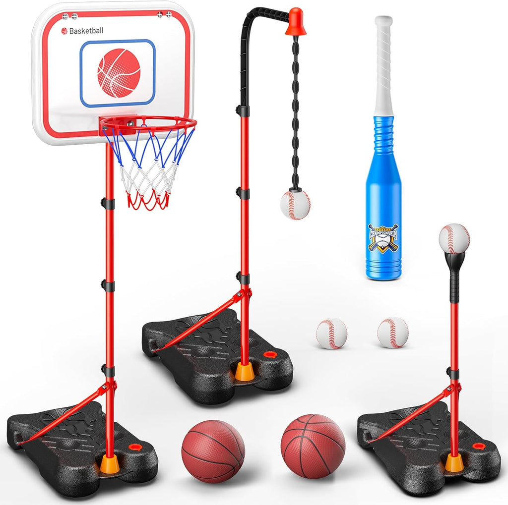 HopeRock - Juego de aro de baloncesto 2 en 1 para niños y pelota en T