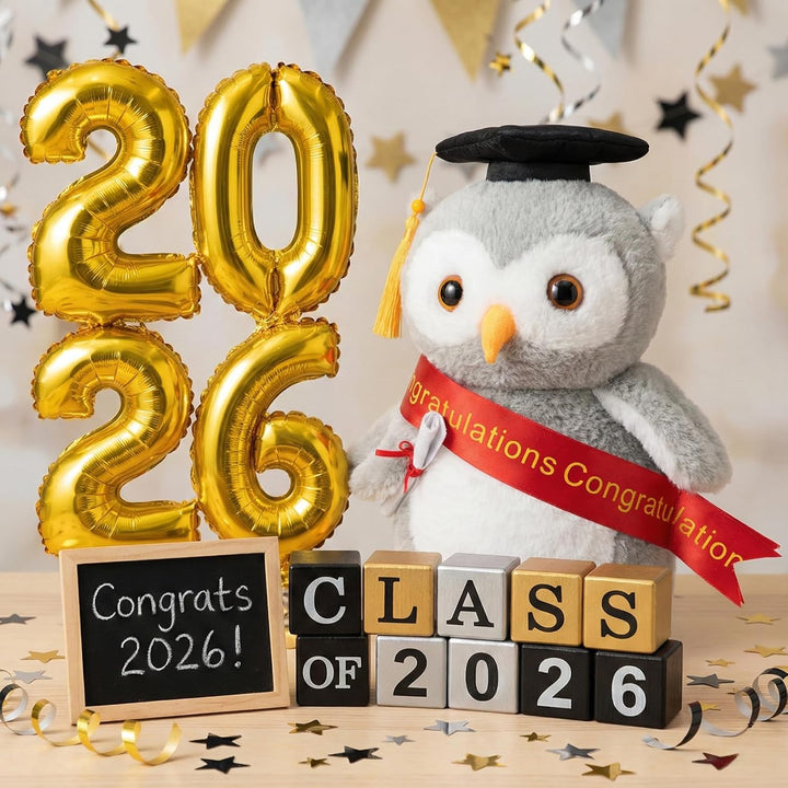 WEIGEDU Juguete de peluche de búho de graduación con birrete doctor...