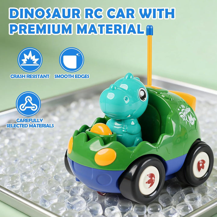 QPOU Auto de dinosaurio a control remoto para niños, juguete de aut...