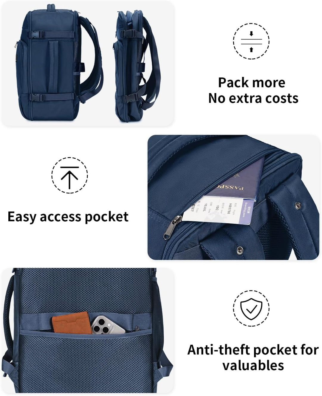 ECOHUB Mochila de viaje Mochila de transporte, Azul-2, Mochilas de...