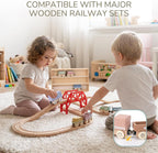 Juego de tren de madera para niños pequeños, 12 vagones magnéticos Montessori con caja de regalo de almacenamiento, compatible con las principales marcas, juguete de bloques apilables de madera para