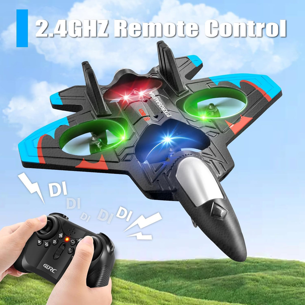 4DRC V32 Aviones de espuma con control remoto para niños y adultos, aviones de combate RC con luz, 360° Flip Fighter Jet Toys, Stunt Roll, regalos de juguete de avión para niños