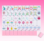 Set de 160 Fichas de Mahjong en color Rosa con Grabado y Bolsa de Transporte y Accesorios, Juego de Fichas de Mahjong de 1.2’’