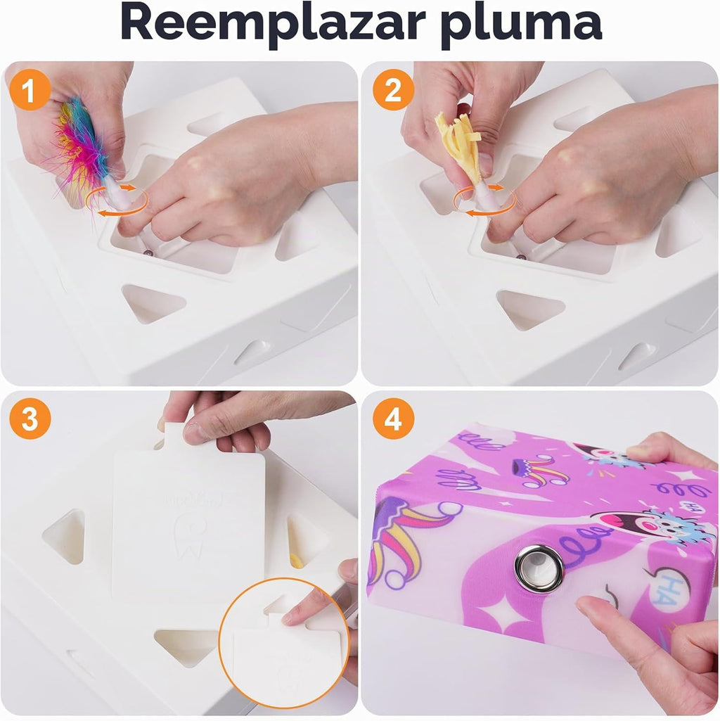 Interactive Cat Toys -Migibox para Indoor Bored Cats, Automatic Pop Out Feathers de 7 Holes Randomly, Motion Activated, USB Rechargeable (Purple Skin)