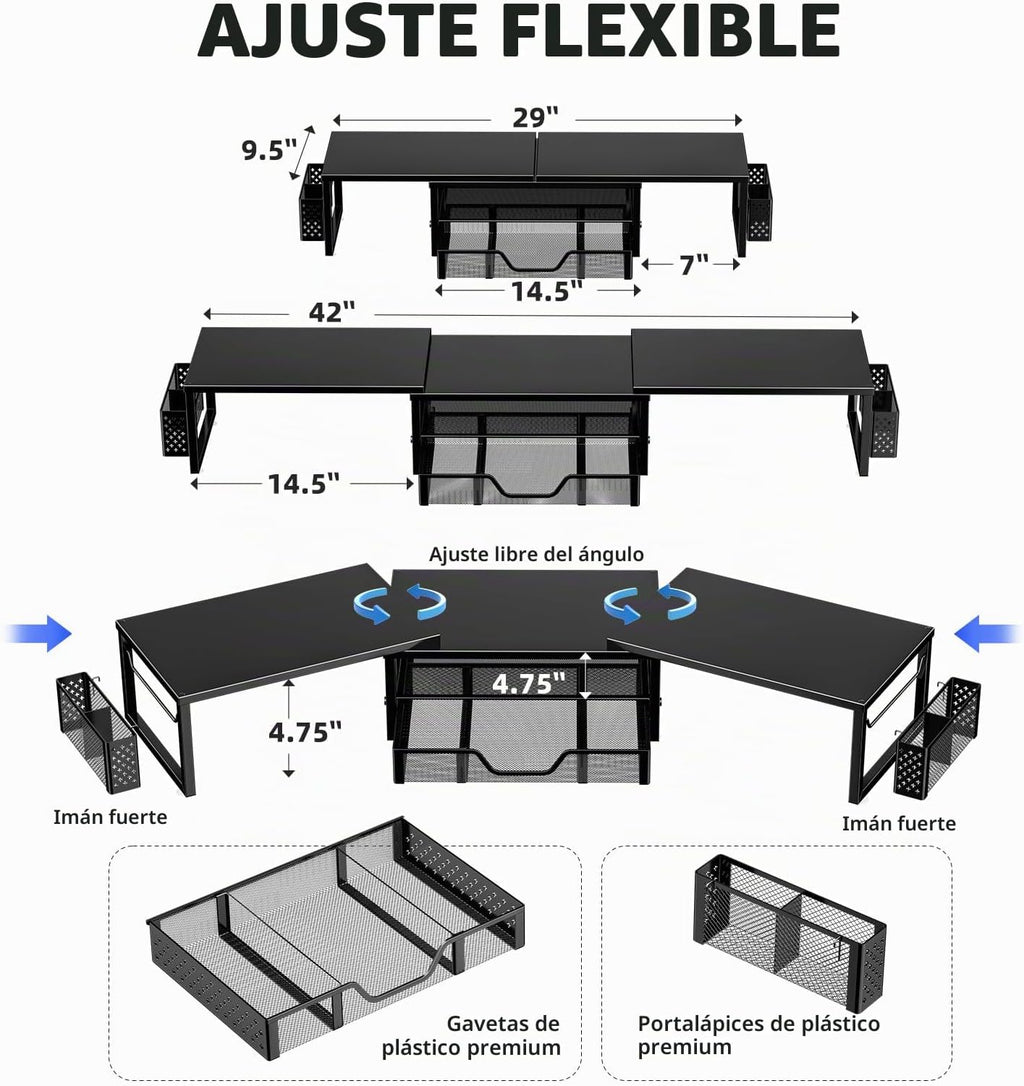 Simple Trending - Soporte doble para monitor con cajón y 2 soportes para