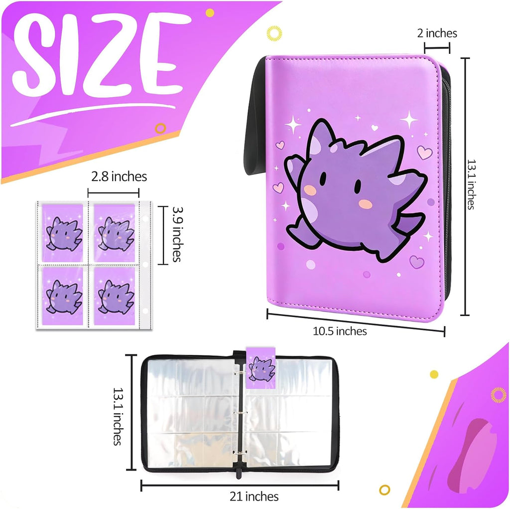 Carpeta de tarjetas de 4 bolsillos, soporte para tarjetas intercambiables para 400 tarjetas con 50 fundas extraíbles, tarjeta de colección portátil, libro de tarjetas de juego con cremallera para