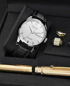 ROCOSJEWE Reloj mecánico automático para hombre, correa de cuero negro