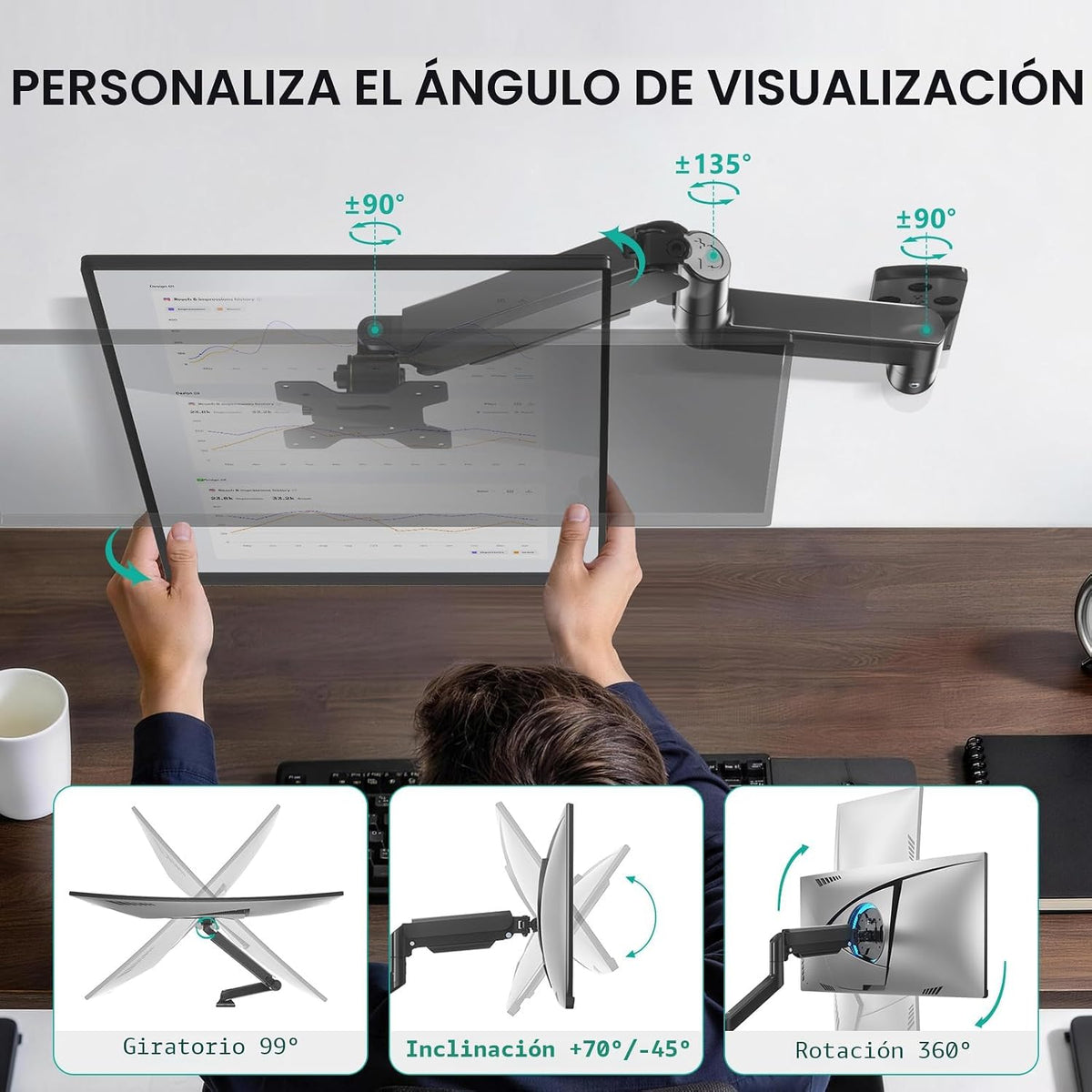 WALI Soporte de Pared para Monitor Individual para Pantallas de 17 a 34 pulgadas, hasta 22 lbs