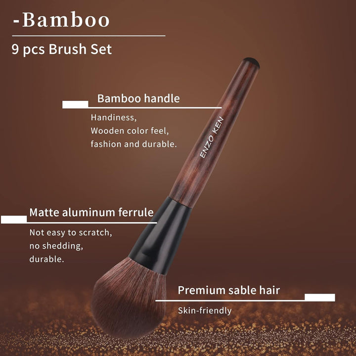 Juego de brochas de maquillaje de bambú profesional, juego de broch...