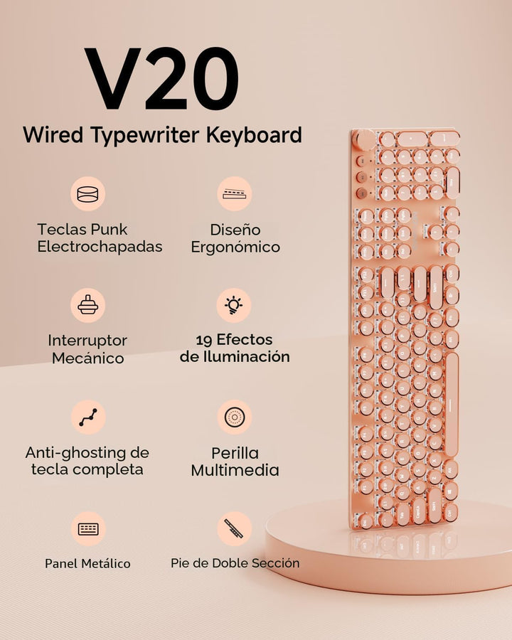 Teclado mecánico estilo máquina de escribir EWEADN, teclado de máqu...