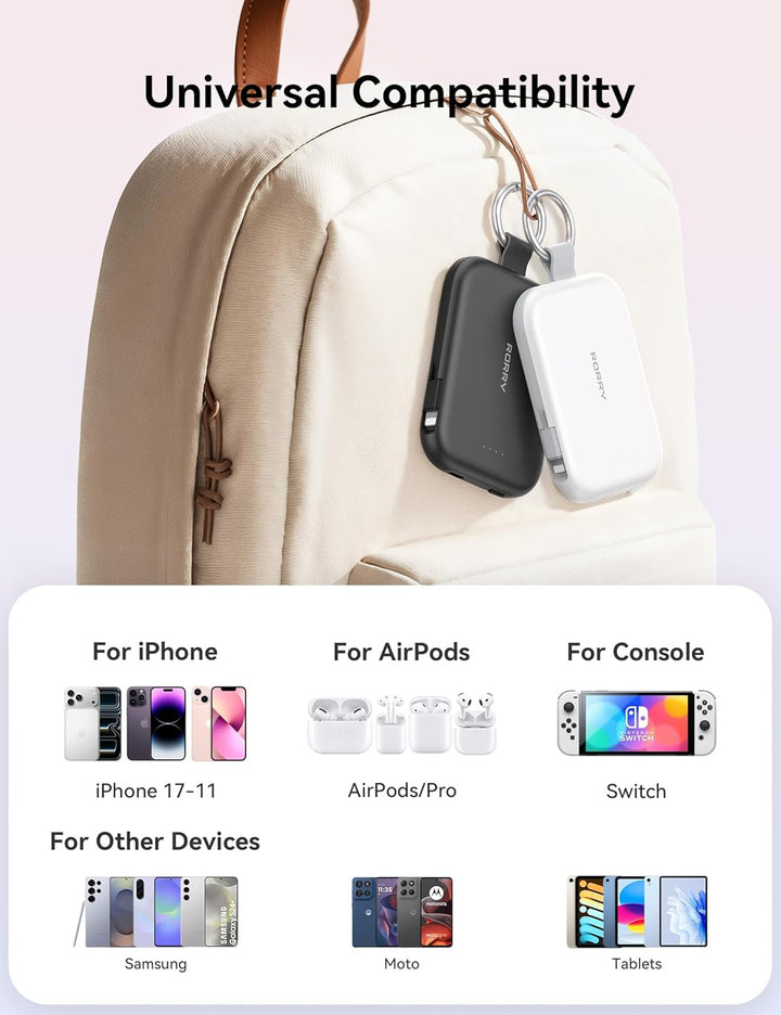 RORRY Cargador portátil, cargador portátil de 5000 mAh con cables i...